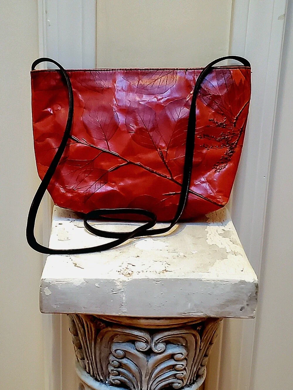 C.L. Whiting Leaf Leather Artisan Collection Red Leather Crossbody Bag